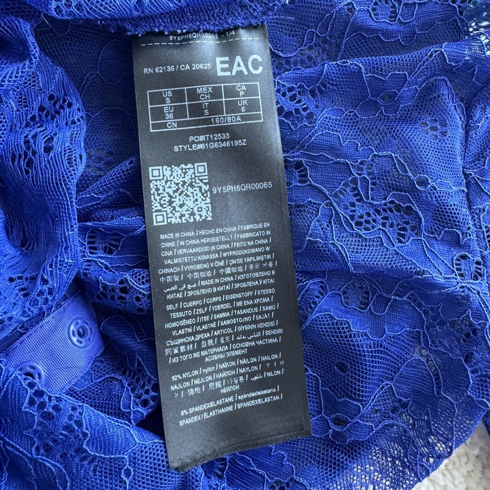 MARCIANO Royal Blue Lace Long Sleeve Bodysuit - Picture 4 of 6